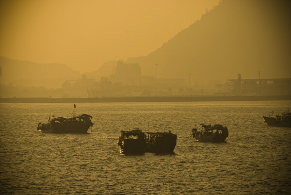 深圳湾打渔的渔船图片