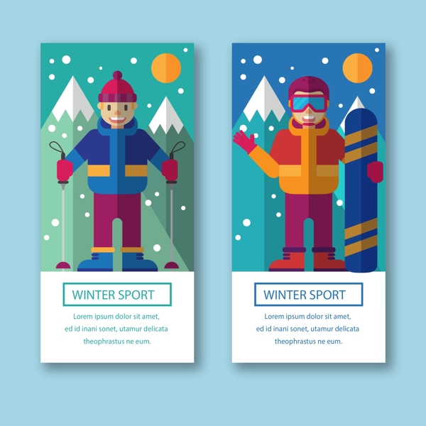 两款扁平化滑雪运动海报