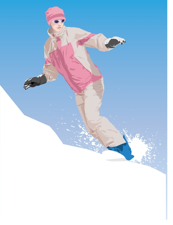 印花矢量图人物女人滑雪粉色免费素材