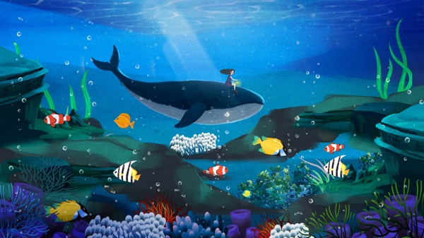 小清新世界海洋日宣传公益插画设计