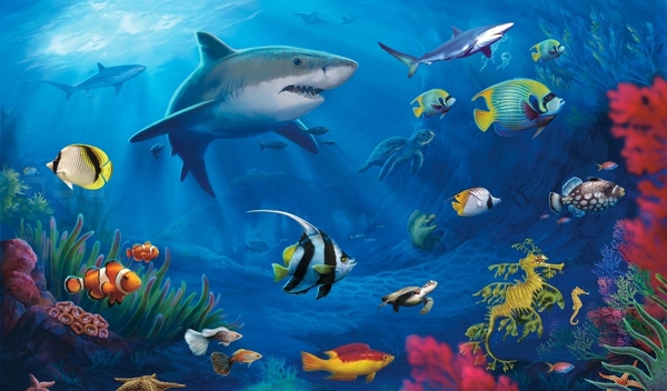 海豚冲出水面海洋3D立体浴室图