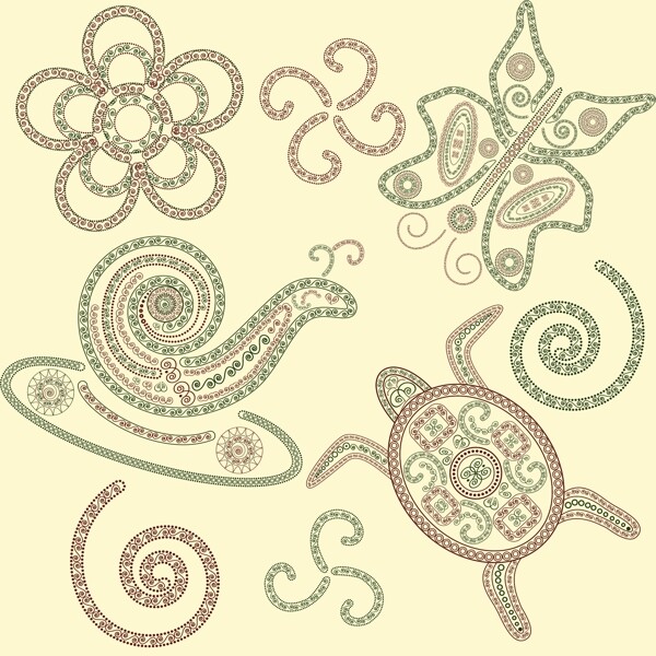 矢量動物手繪線條花紋