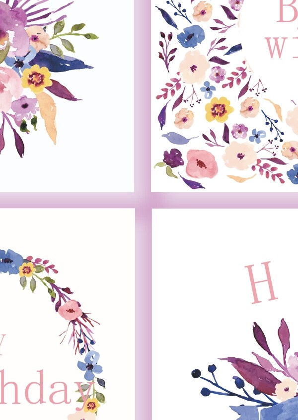 紫色水彩花卉边框邀请卡设计