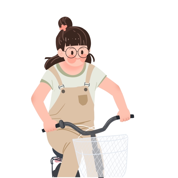 骑自行车的女孩图案元素