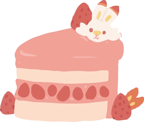 卡通可爱兔子粉色草莓蛋糕