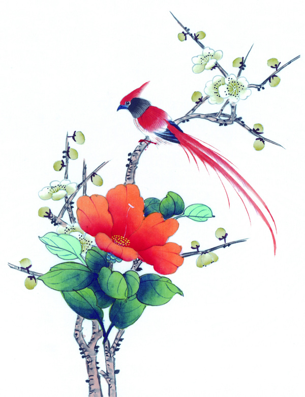 中國(guó)風(fēng)花喜鵲牡丹桃花芍藥小鳥中華藝術(shù)繪畫