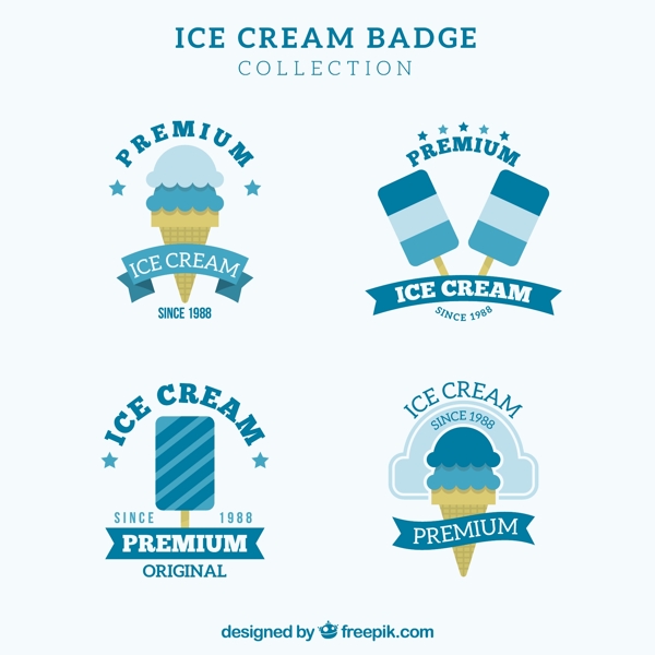 蓝色冰淇淋雪糕徽章图标