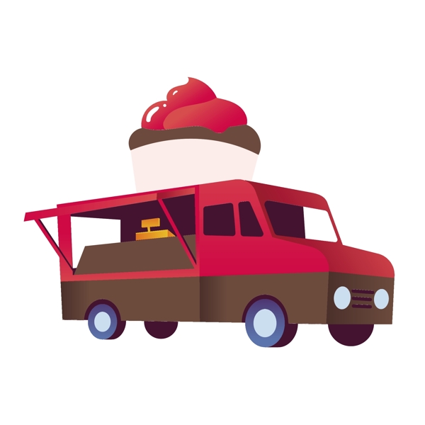卡通可爱的冰淇淋车矢量素材