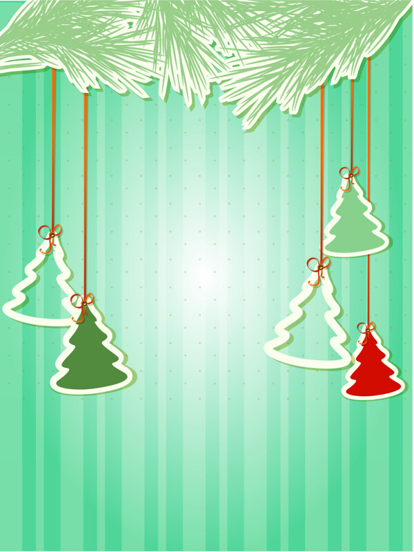 竖条纹悬挂圣诞树矢量背景素