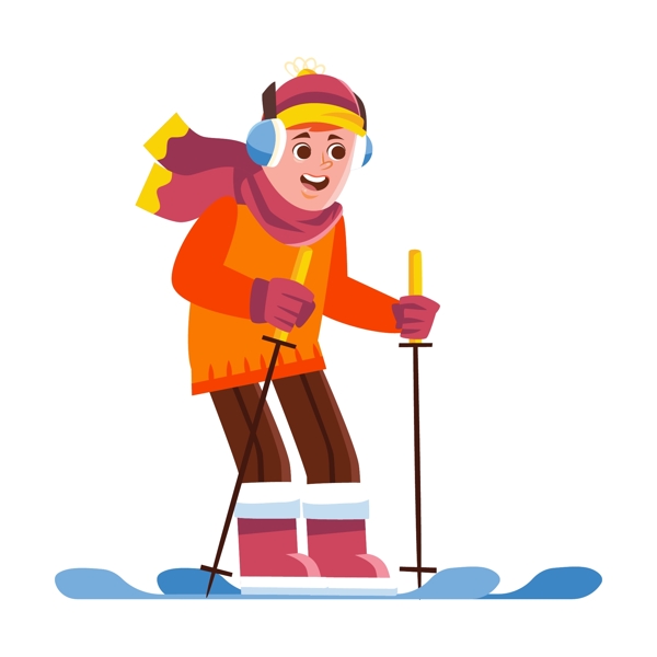 卡通可爱风格男孩滑雪元素