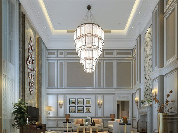 欧式中空别墅客厅灯具设计装修效果图