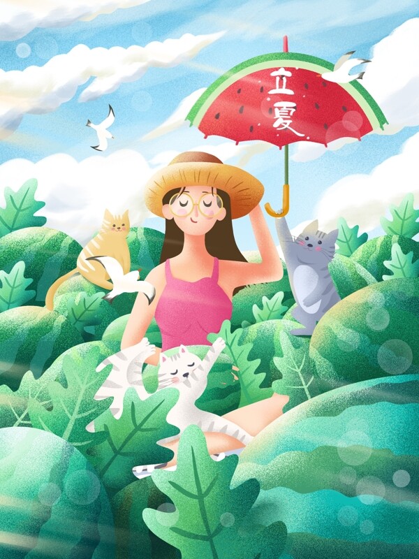 原創(chuàng)手繪插畫二十四節(jié)氣立夏