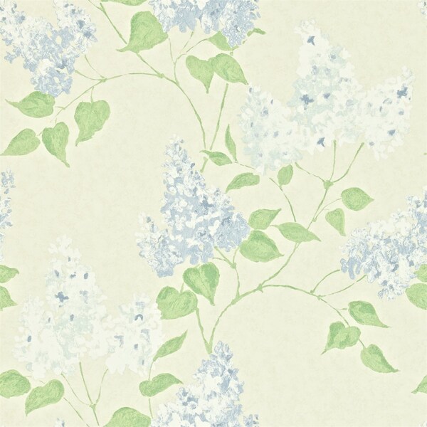 蓝色花朵印花布艺壁纸