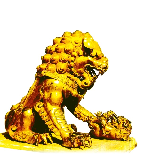 超清晰金色石狮抠图图片