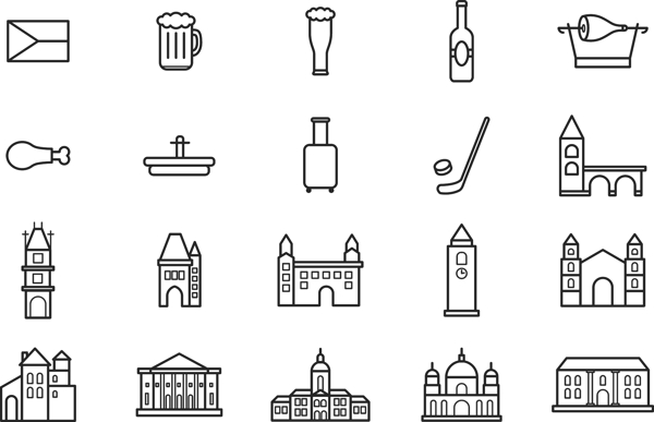 布拉格城市手绘图标