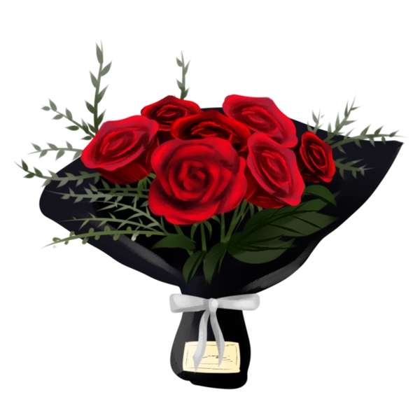 商用手绘节日花束植物花花艺红玫瑰素材