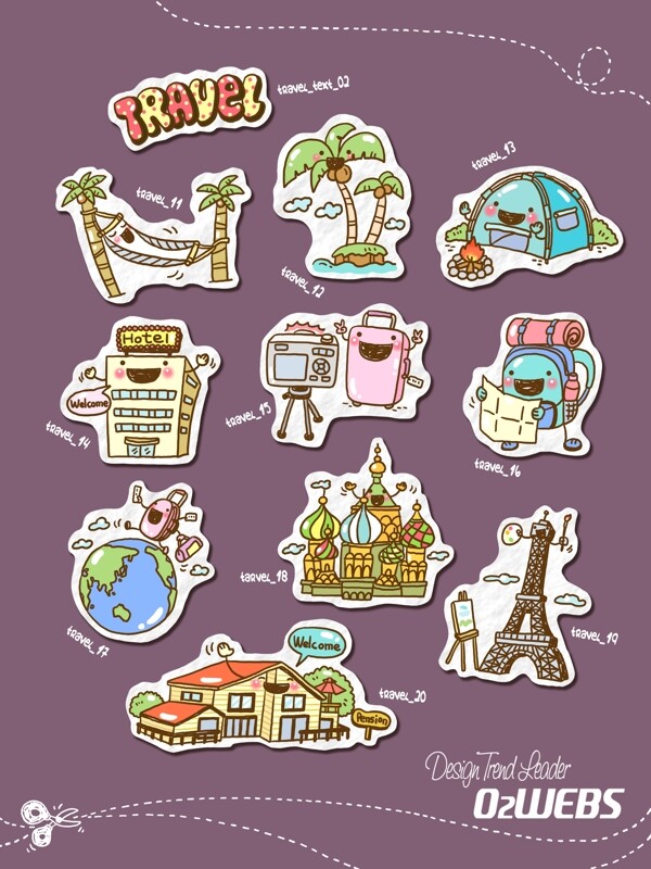 卡通旅行景地psd圖