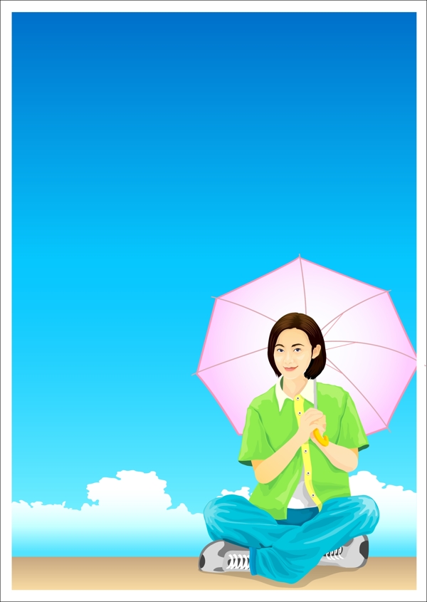 撐傘的女生矢量插畫矢量圖