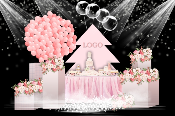 粉色甜美甜品区婚礼效果图
