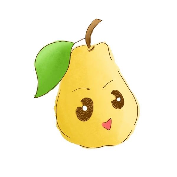 水果卡通笑脸梨黄色水彩手绘