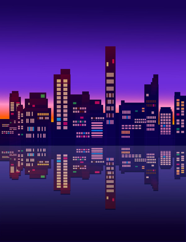 城市夜景插画