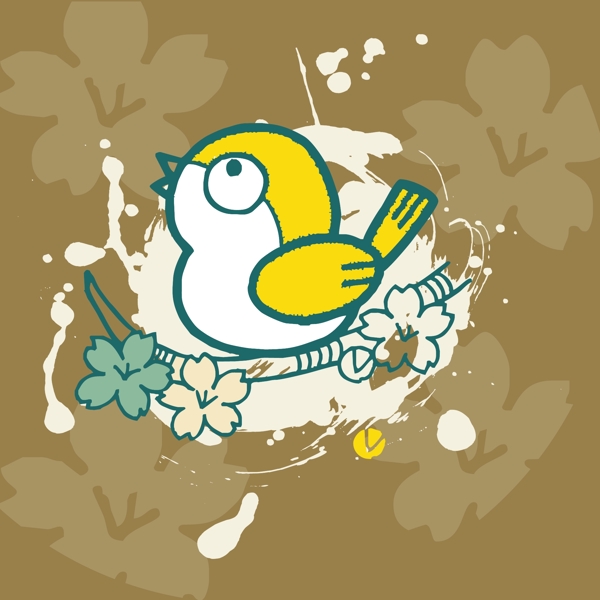 印花矢量圖可愛(ài)卡通卡通動(dòng)物小鳥(niǎo)花朵免費(fèi)素材