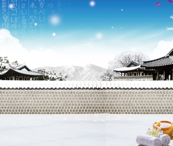 雪景洗浴用品古建筑