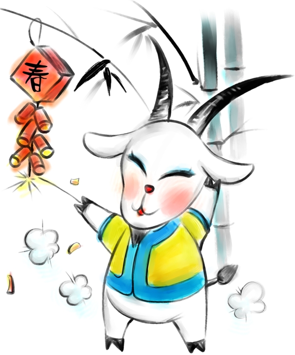 羊年春節(jié)水墨圖片