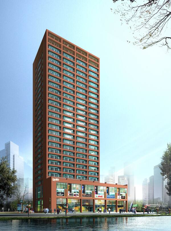 獨(dú)棟高層帶裙樓住宅樓3D模型設(shè)計(jì)