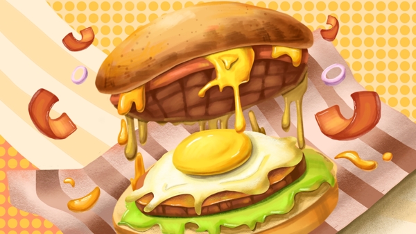 汉堡包美味诱人美食插画
