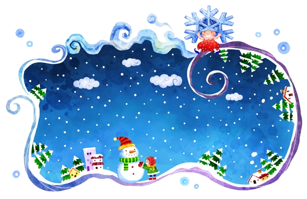 冬季雪地上的雪人和松樹