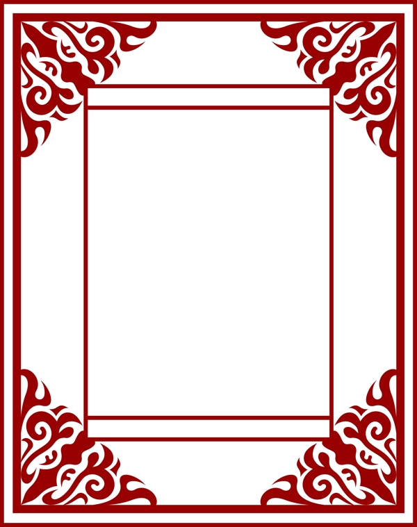 欧式棕红色长方形矢量海报边框透明png