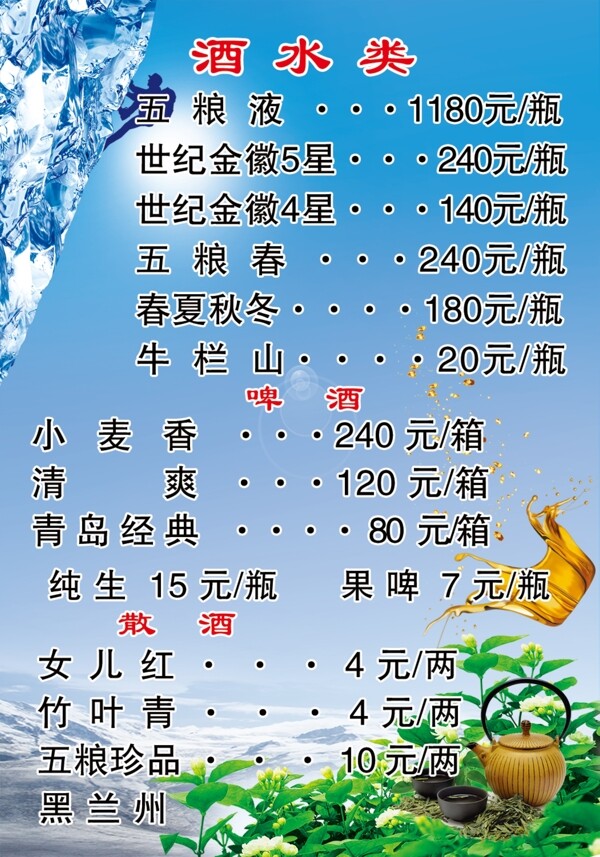 酒水單