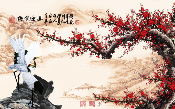 梅花風景背景墻