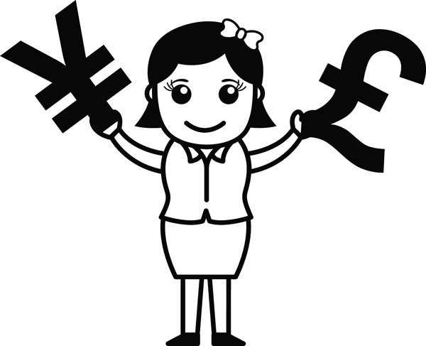 比較兩種貨幣業(yè)務(wù)的卡通人物矢量