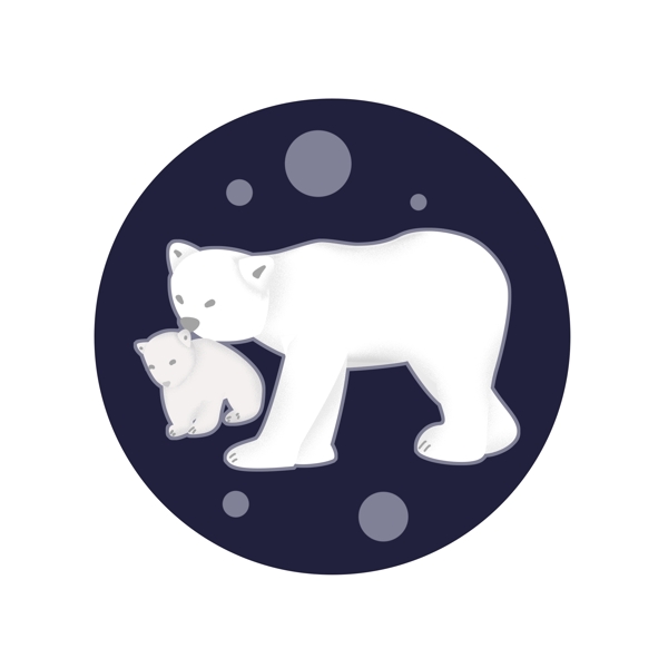 动物手绘卡通北极熊母子