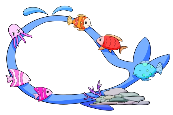 水生物小鱼边框插画