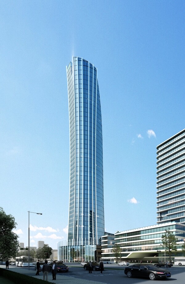 蓝天下的高层商业中心建筑效果图