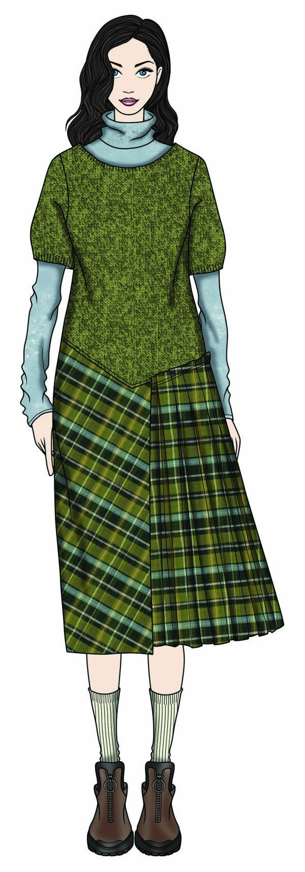 温婉土绿色短袖毛衣女装服装效果图
