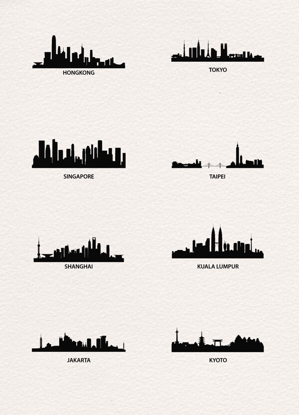 8组不同国家城市剪影设计