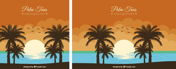 棕榈树海滩日落背景