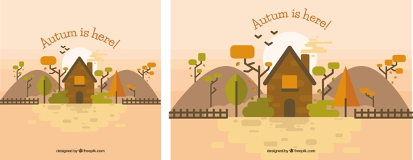 可爱的农场和秋天的风景