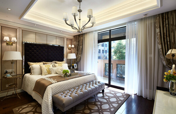 现代时尚卧室深紫色床头室内装修效果图