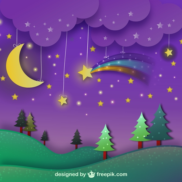 夜间景观与紫色天空