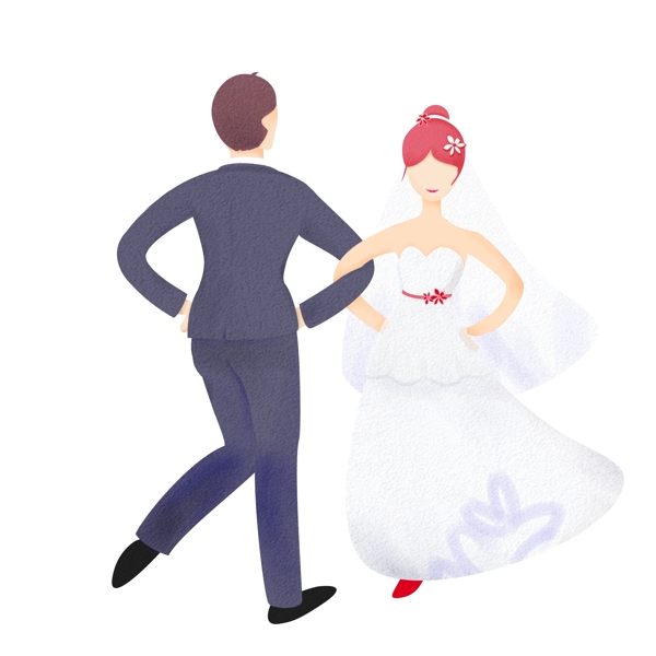 开心跳舞的新郎新娘扁平化设计可商用元素