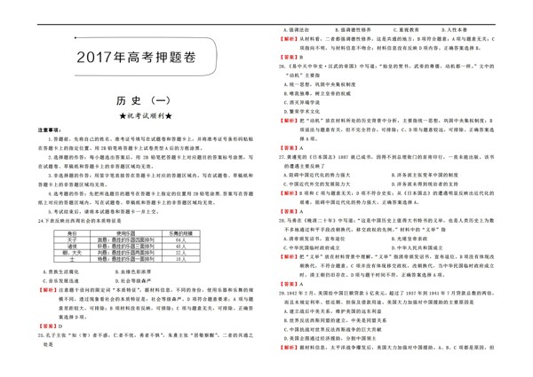 高考专区历史2017年河南省全国高考押题卷文综试题解析版2份打包