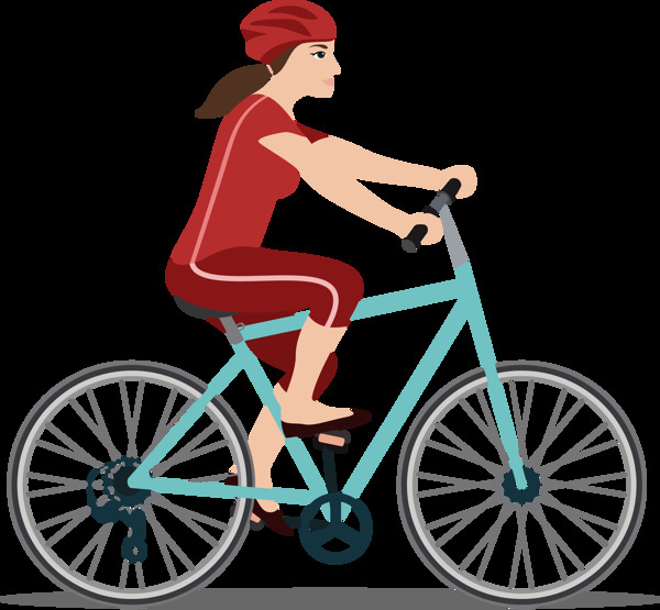 红衣女子骑自行车插画免抠png透明素材