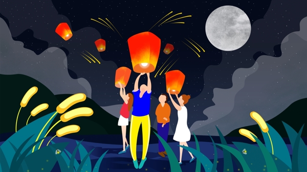 中元節(jié)祈福祈愿夜晚放飛孔明燈1