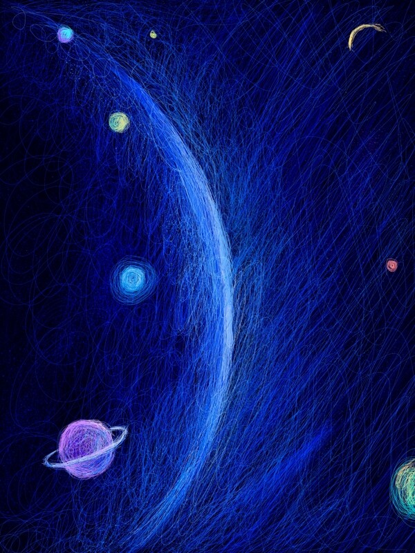 藍(lán)色卡通宇宙星空手繪插畫背景