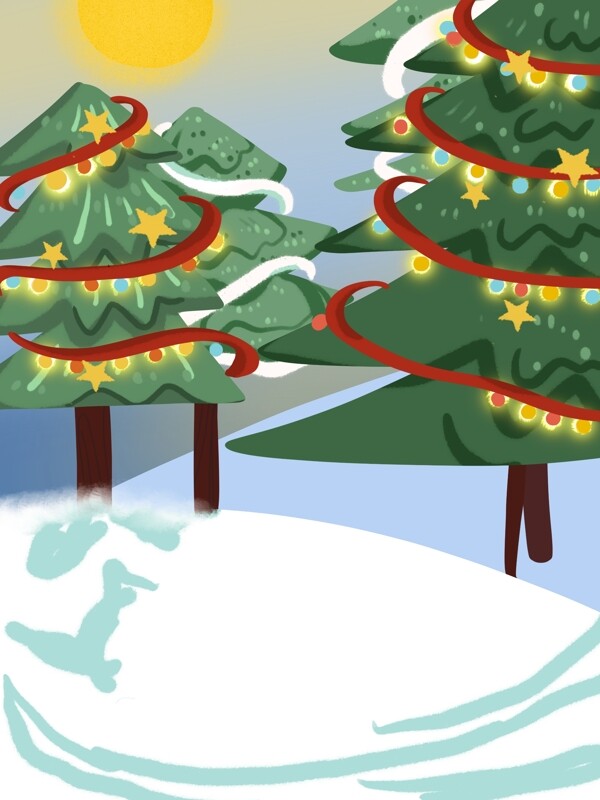 彩绘发光圣诞树背景设计
